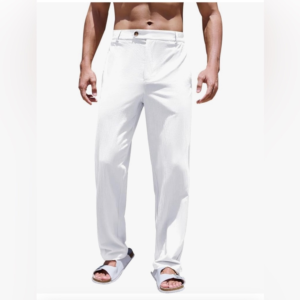 Mens Cotton Linen Loose Pant Casual Lightweight Flat-Front Trouser- NWT